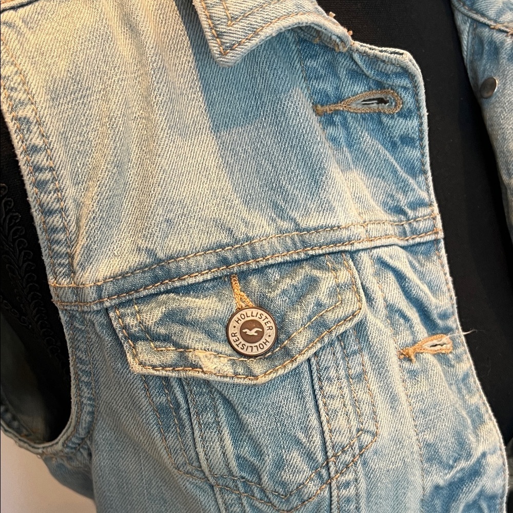 Hollister Hollister Embellished Light Blue Denim Vests Size S - Picture 5 of 9
